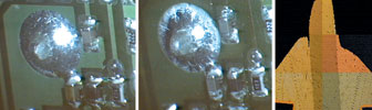 Figure 6. Thermal cycling with lead-free (Before on left; After on right). Crack formation on far-right